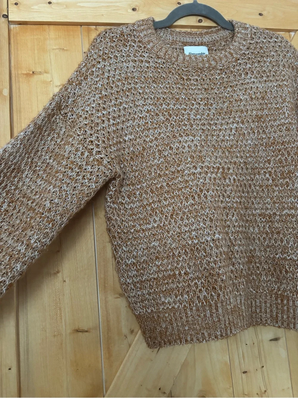 Abercrombie & Fitch Chunky Knit Crewneck Sweater Brown White Size S Oversized